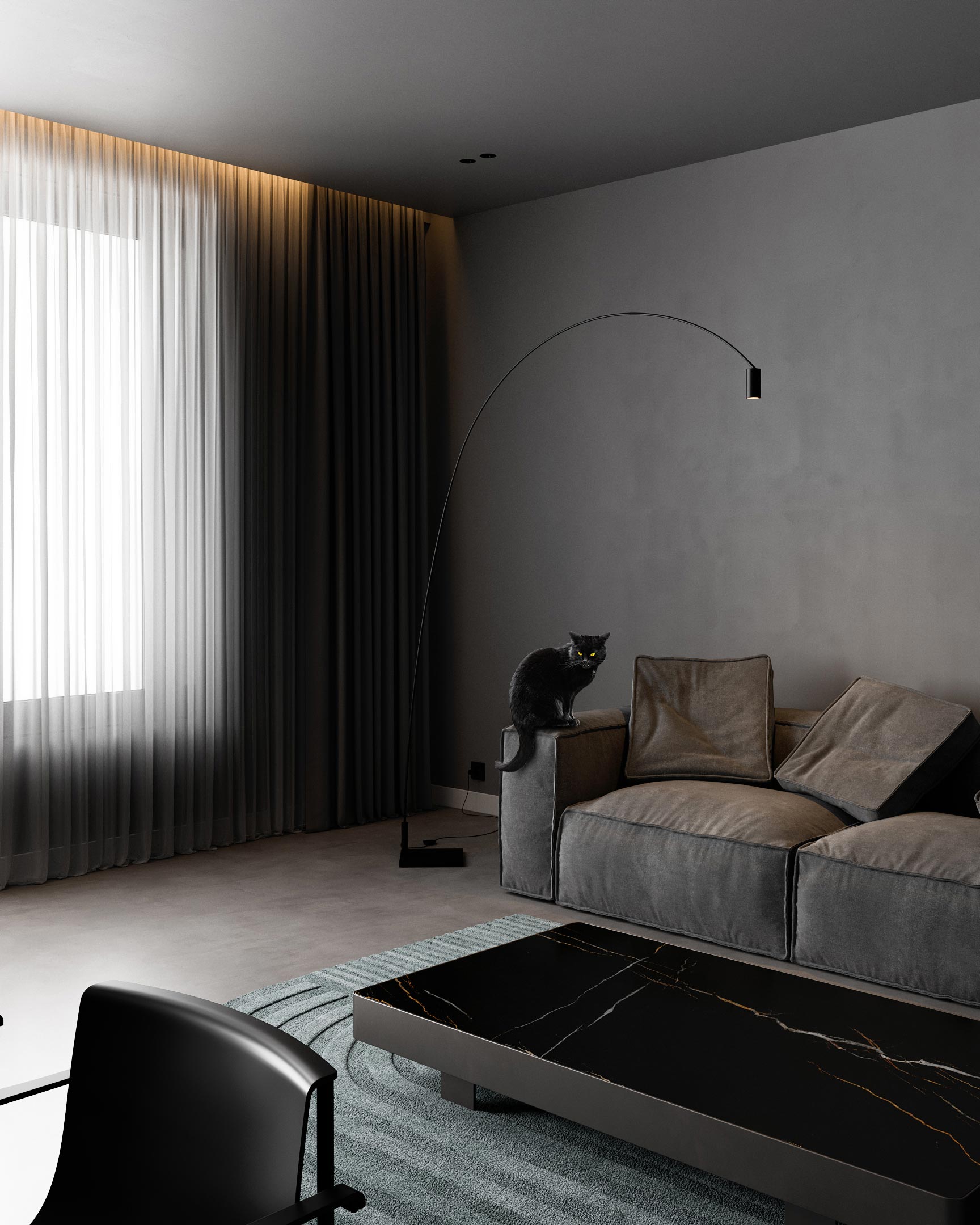 Dark Mode interiors design shades of gray